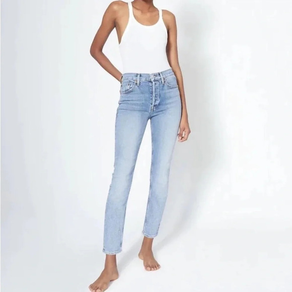 Re/Done Jeans 90’s High Rise Crop Medium Wash NWT Size 28 - Picture 1 of 9